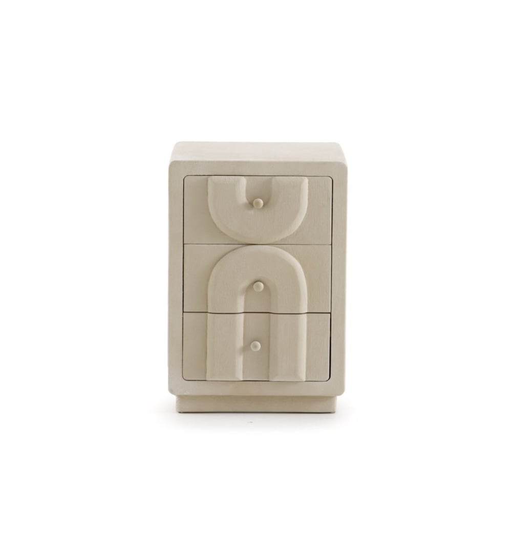 GEESE HOME Nachttisch mit 3 Schubladen aus Sandfarbe Polyresin-Zement Beige Harz
