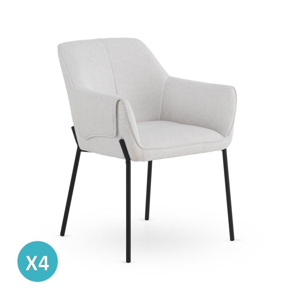 Lot de 4 fauteuils tapissés en chenille  crème