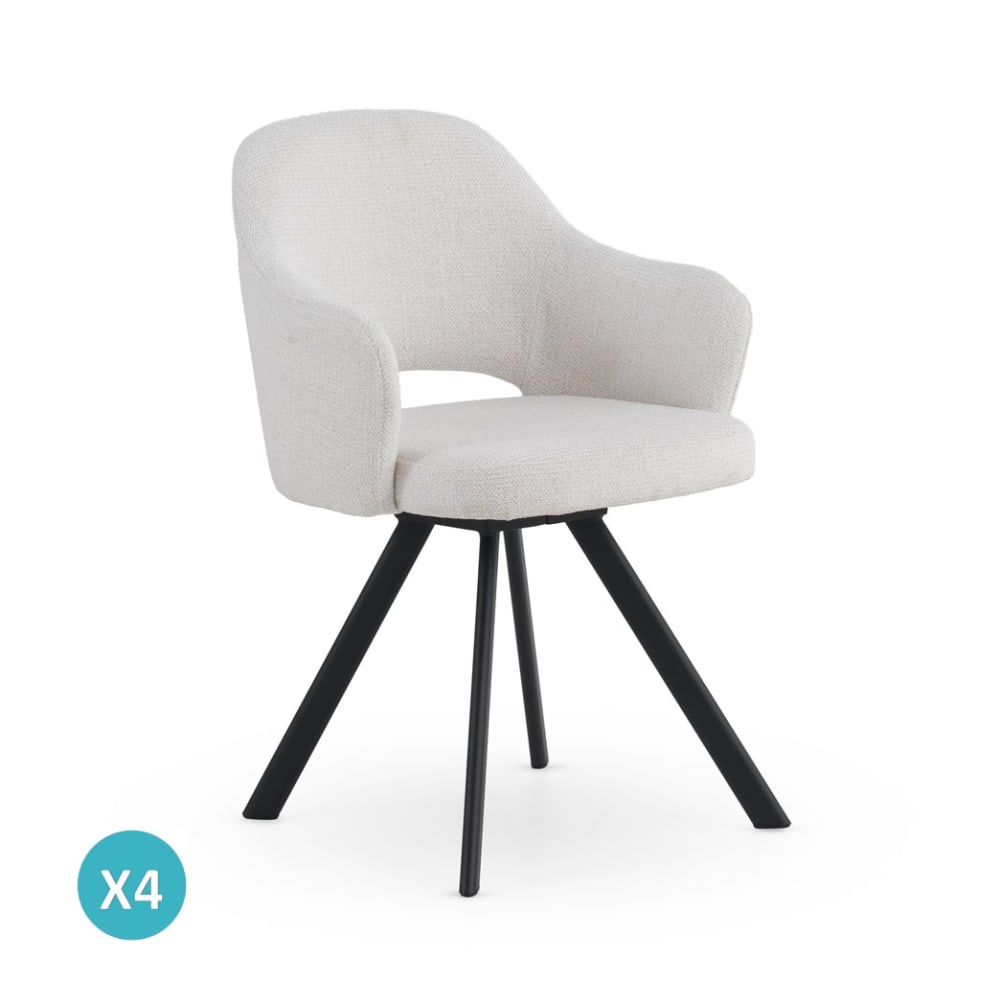 Lot de 4 fauteuils tapissés en chenille crème