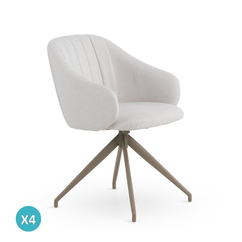 Lot de 4 fauteuils pivotants tapissés en chenille crème