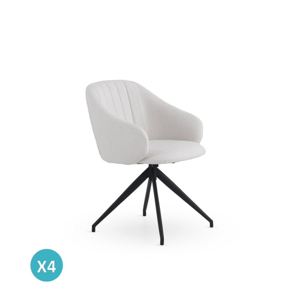 Lot de 4 fauteuils pivotants tapissés en chenille crème