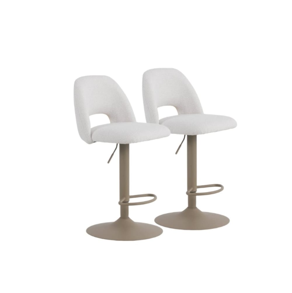 Lot de 2 tabourets, tapissés en chenille crème