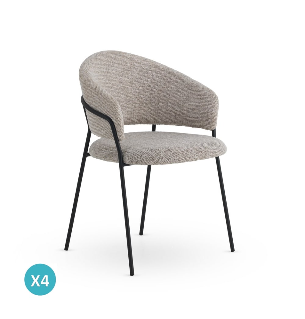 Lot de 4 fauteuils tapissés en chenille  beige