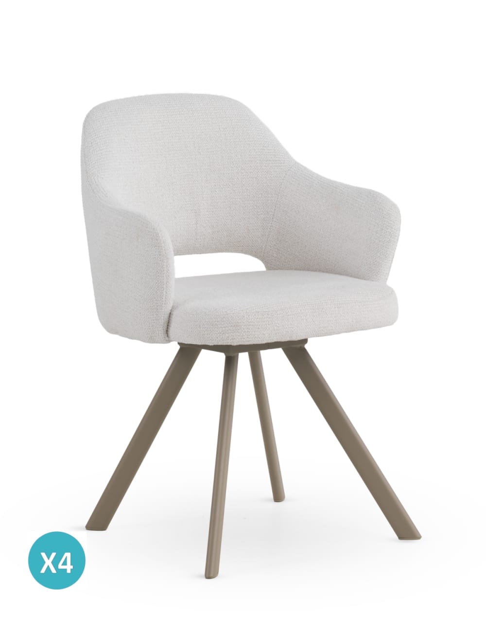 Lot de 4 fauteuils tapissés en chenille crème