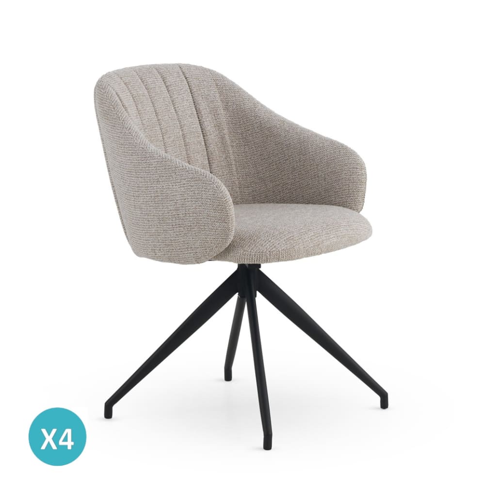 Lot de 4 fauteuils pivotants tapissés en chenille beige
