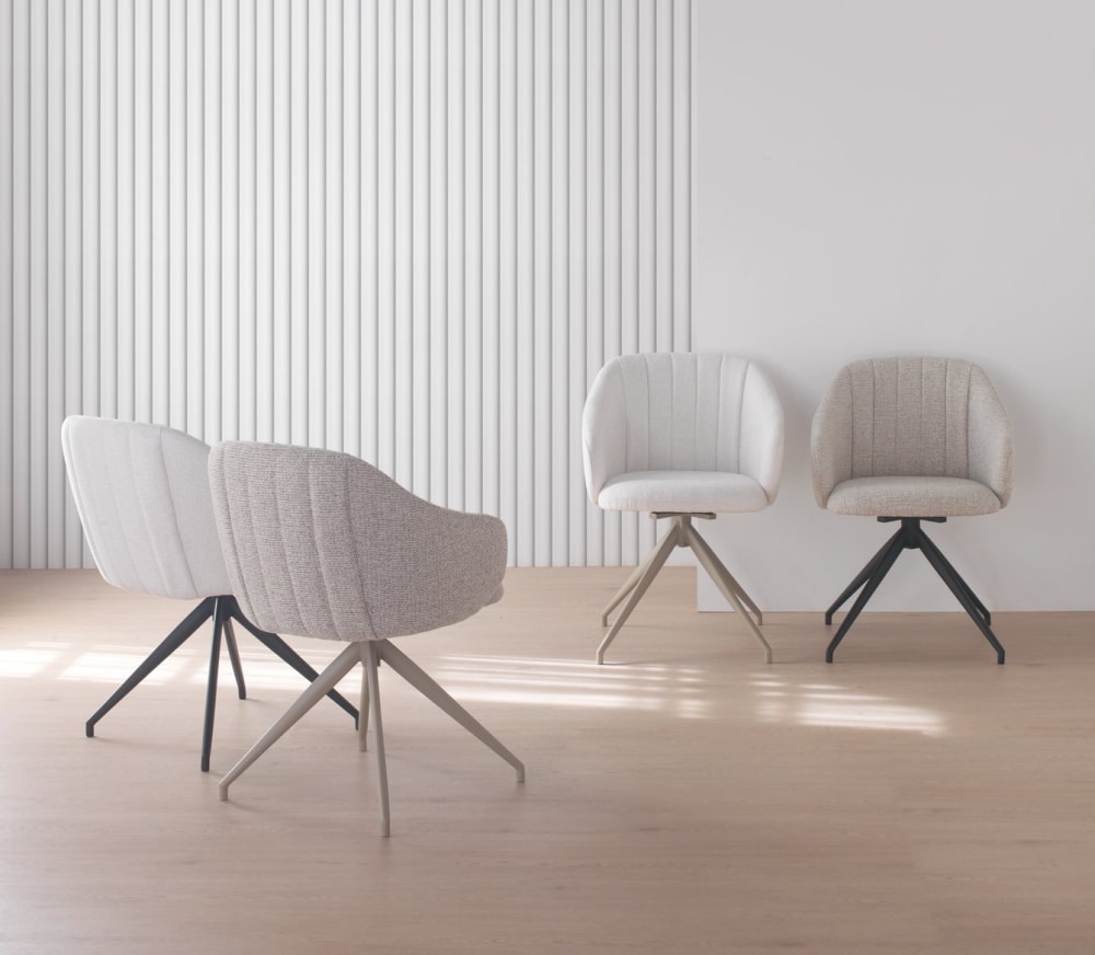 4er-Set Drehsessel mit beigem Chenille-Bezug - Maisons Du Monde