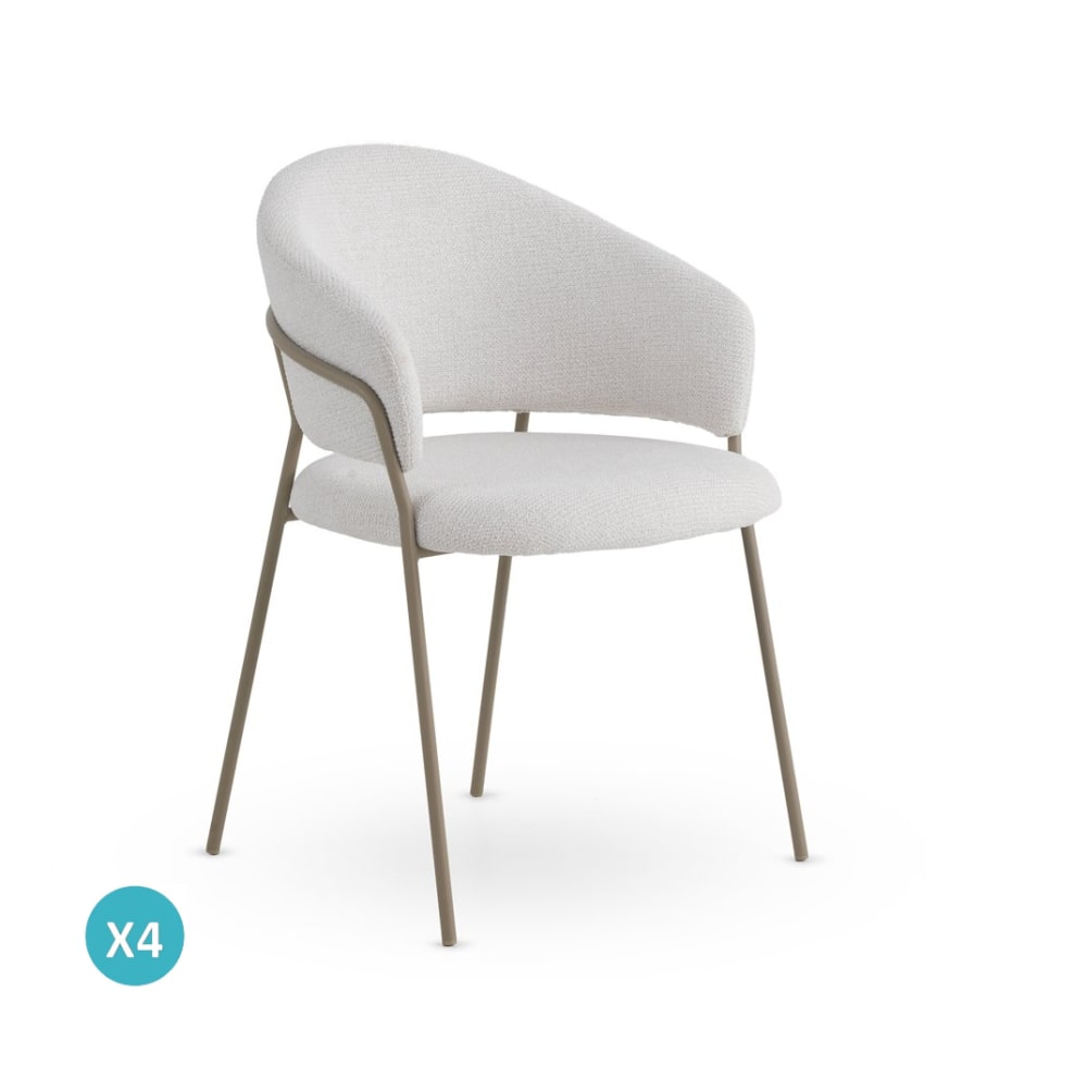 Lot de 4 fauteuils tapissés en chenille crème