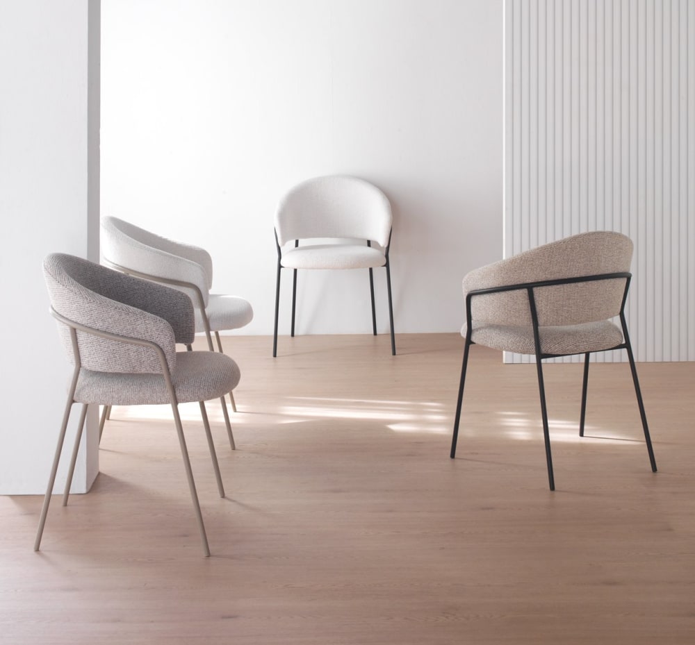 4er-Pack Sessel mit cremefarbenem Chenille-Bezug - Maisons Du