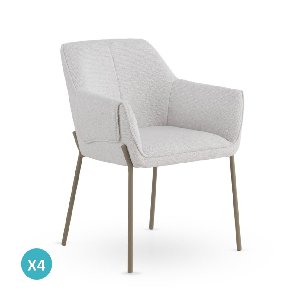 Lot de 4 fauteuils tapissés en chenille crème