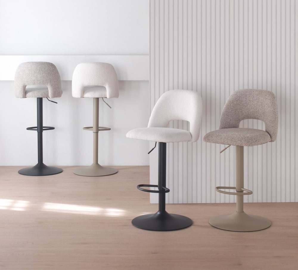 2er-Set Hocker mit cremefarbenem Chenille-Bezug - Maisons Du