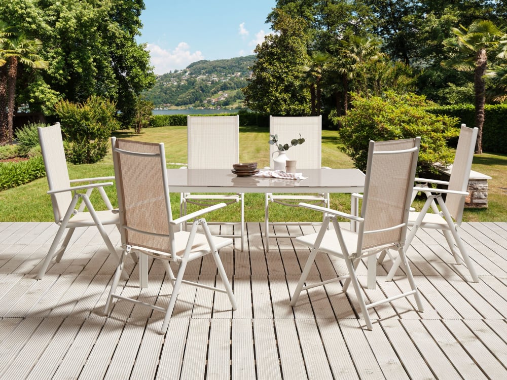 Gartentisch Set 6 Personen aus Aluminium, beige - Maisons Du