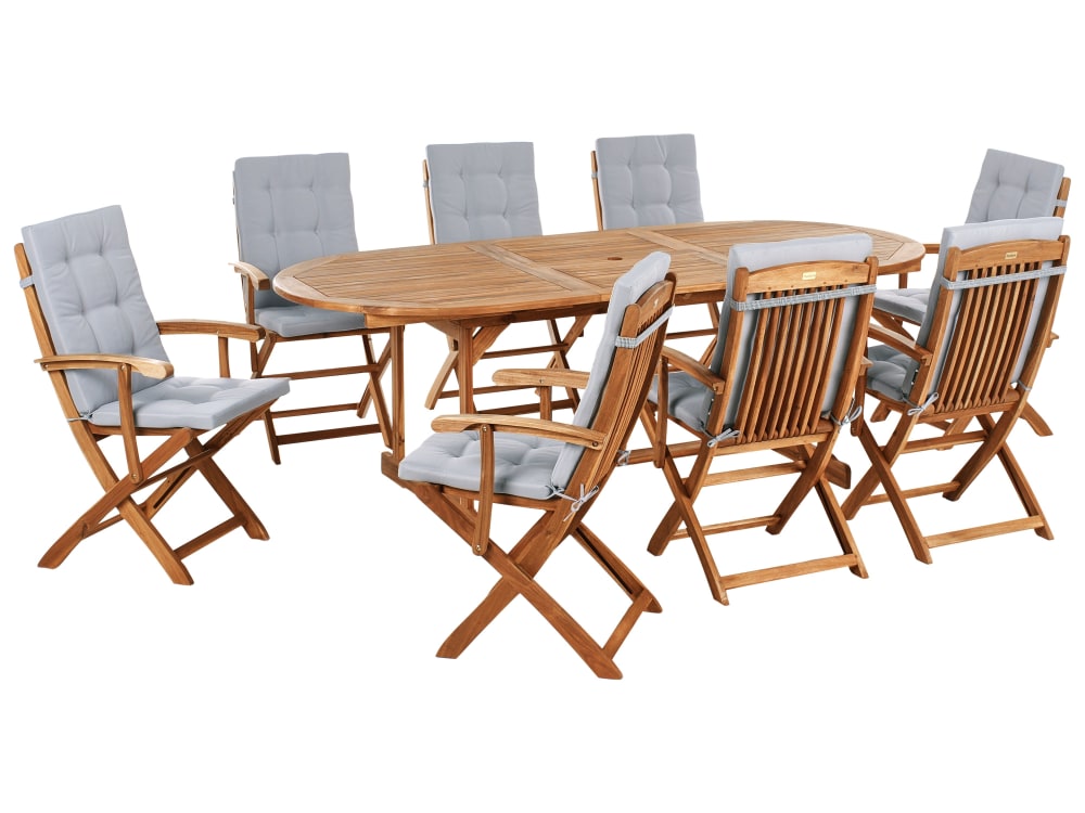 Set de salle à manger d'extérieur 8 personnes en bois d'acacia marron Set de salle à manger d'extérieur 8 personnes en bois d'acacia marron