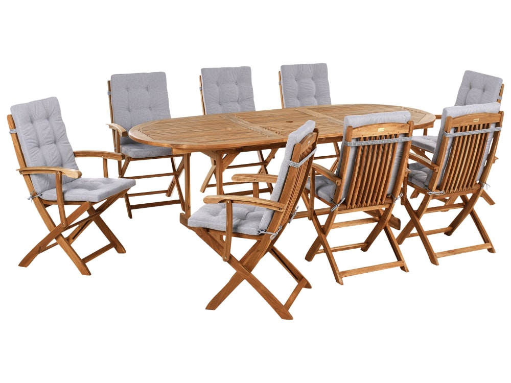 Set de salle à manger d'extérieur 8 personnes en bois d'acacia marron Set de salle à manger d'extérieur 8 personnes en bois d'acacia marron