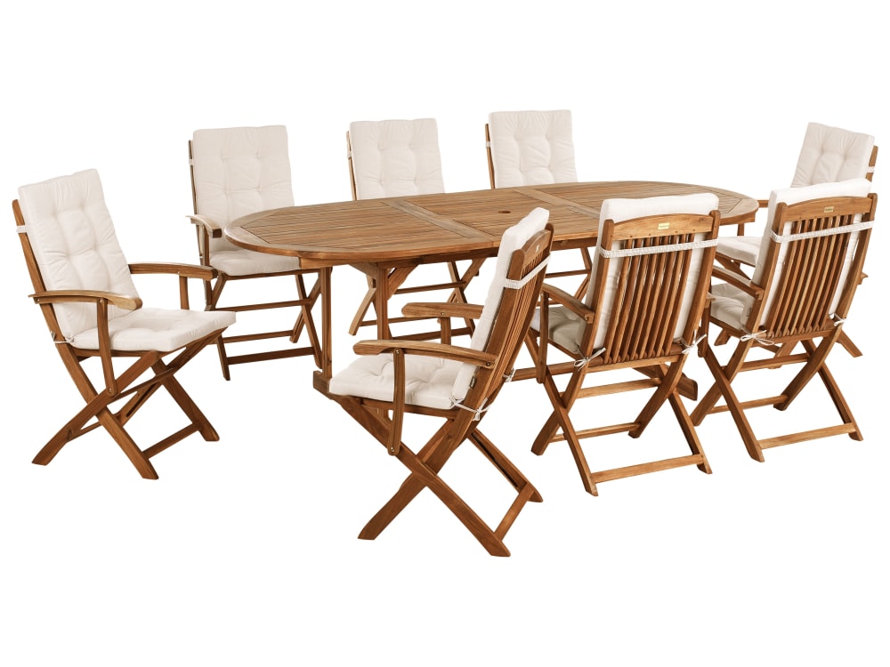 Set de salle à manger d'extérieur 8 personnes en bois d'acacia marron Set de salle à manger d'extérieur 8 personnes en bois d'acacia marron