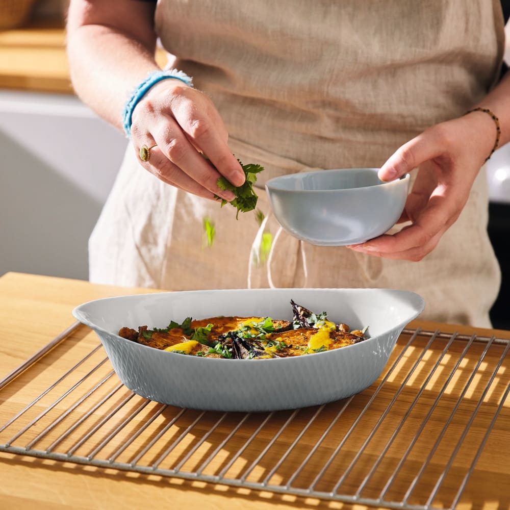 Plat ovale gris 29x17 cm en opale culinaire - Maisons du Monde