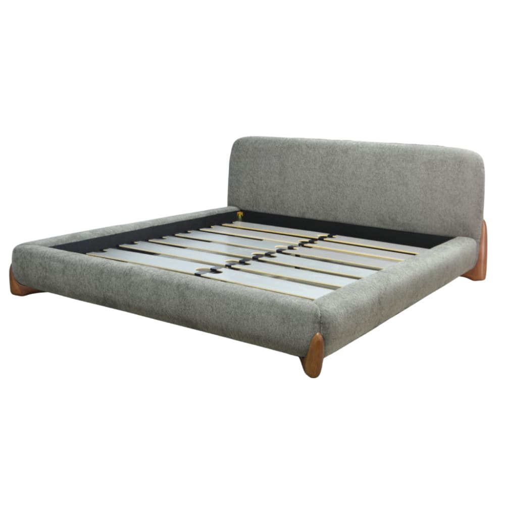 Lit avec tête de lit en tissu feutrine gris 160x200 cm