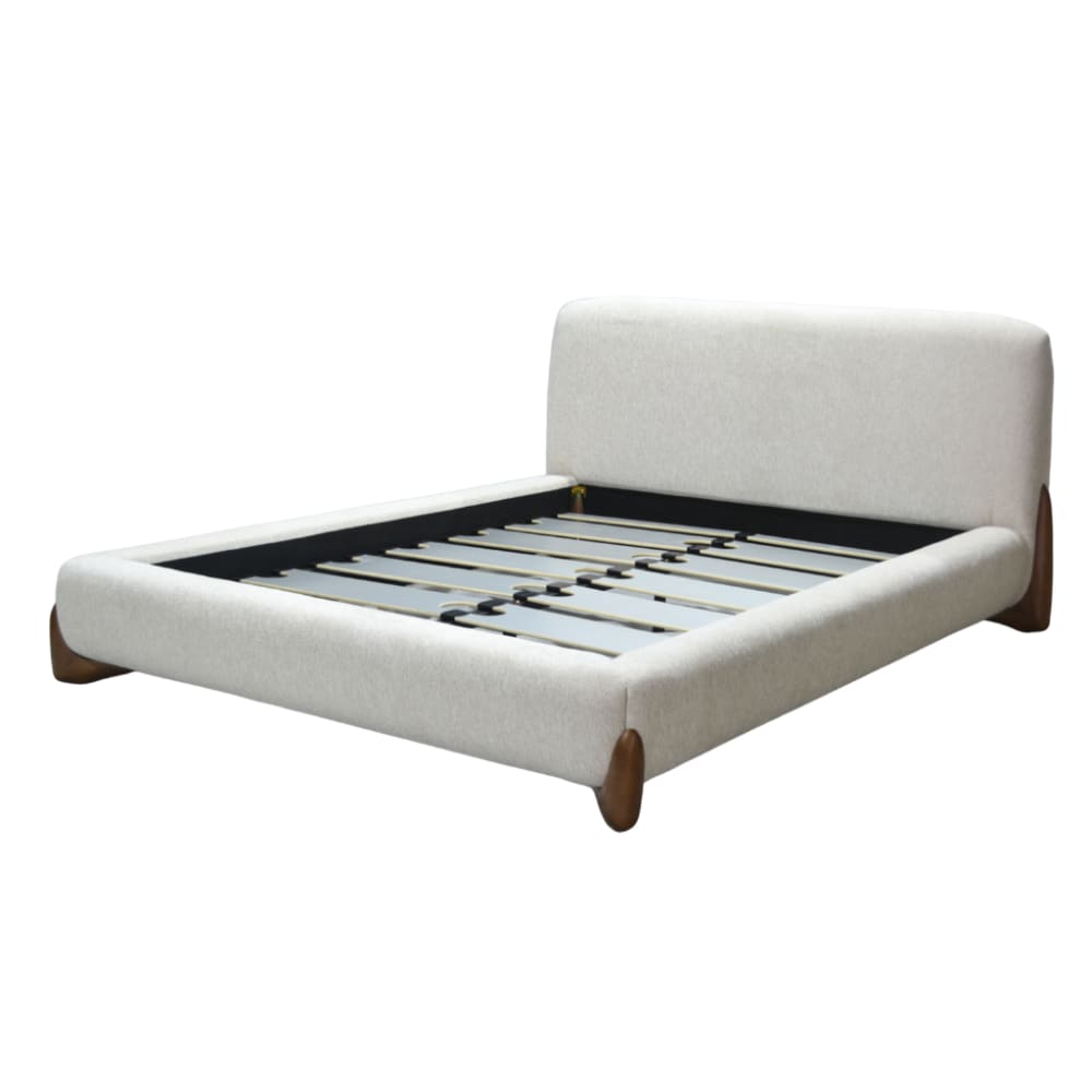 Lit avec tête de lit en tissu feutrine beige 160x200 cm