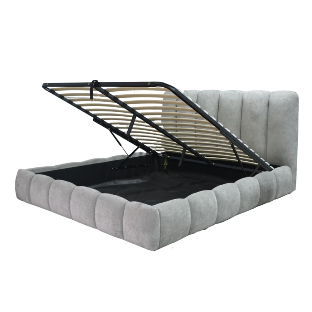 Lit coffre avec tête de lit en tissu épais 180x200 cm