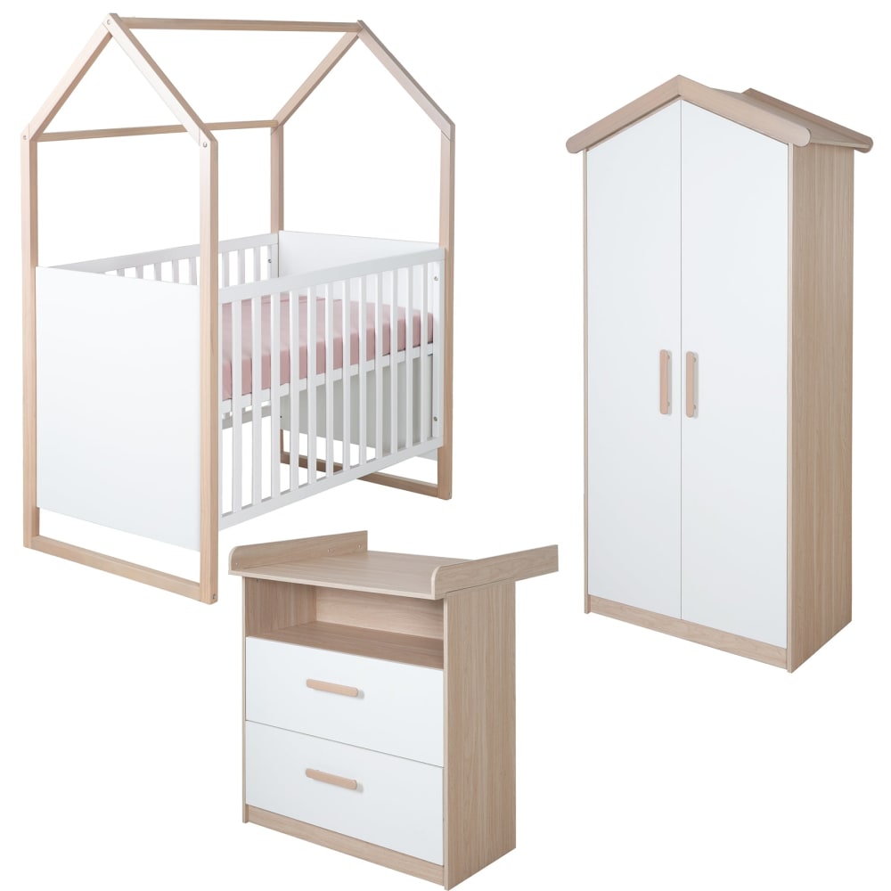roba Babyzimmer komplett, melaminbeschichtet, Weiß und Eichen-Dekor style modern Weiß Spanplatte