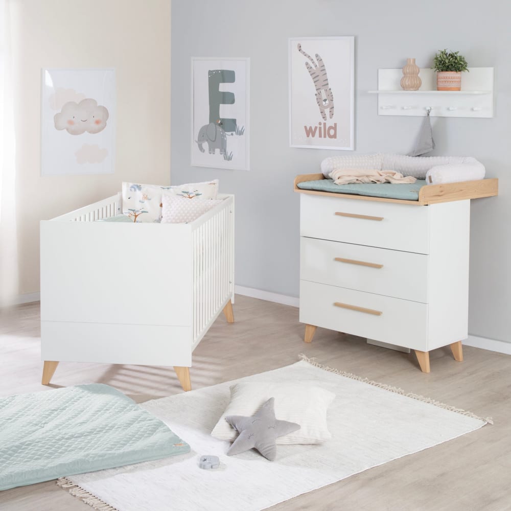 Mitwachsendes Kinderzimmer aus Spanplatte, Weiß Eiche-Optik -