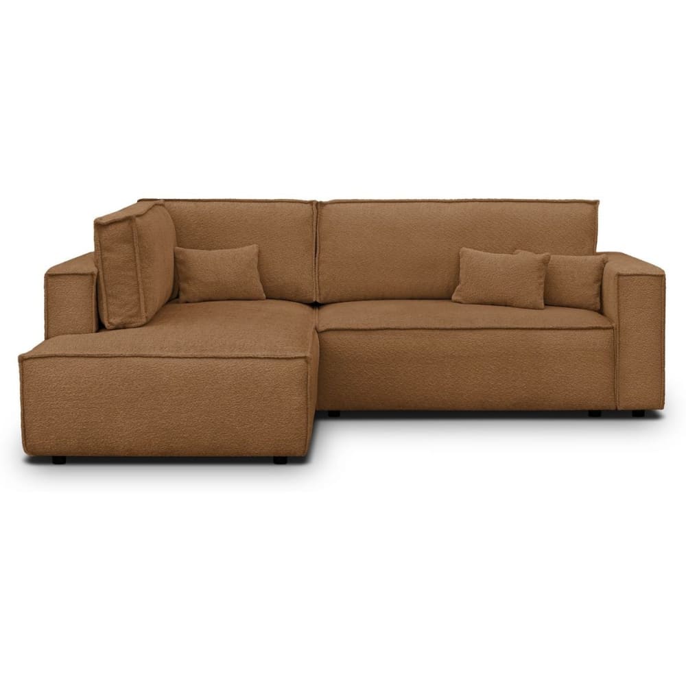 Canapé d'angle gauche ouvert convertible 3 pl., tissu bouclé rouille