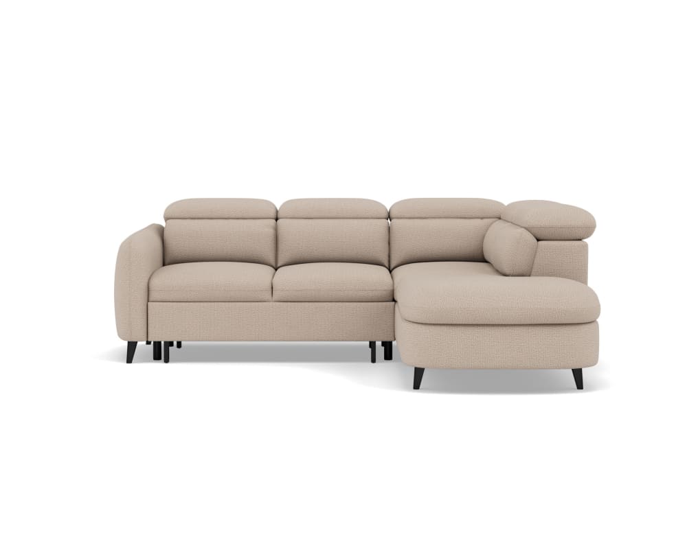 Canapé d'angle droit convertible 5 places en tissu texturé beige