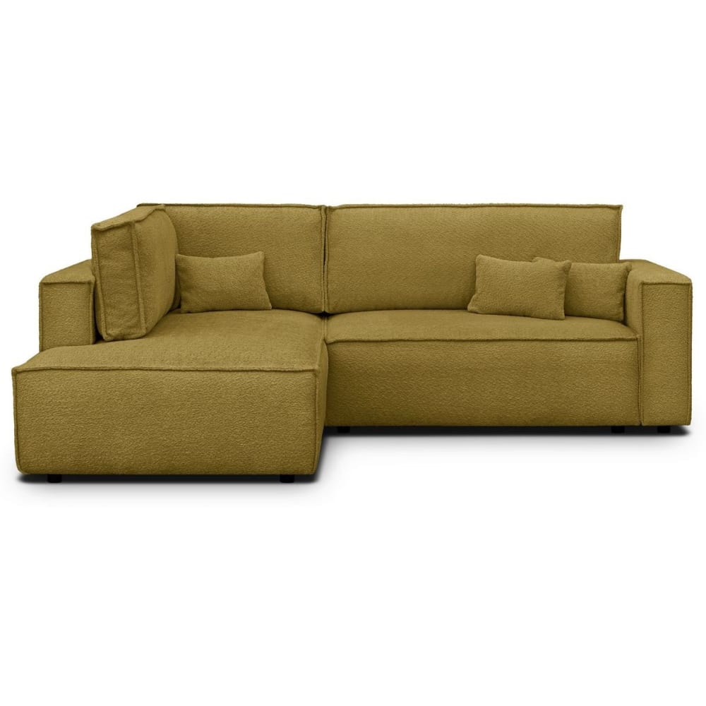 Canapé d'angle gauche ouvert convertible 3 pl., tissu bouclé jaune