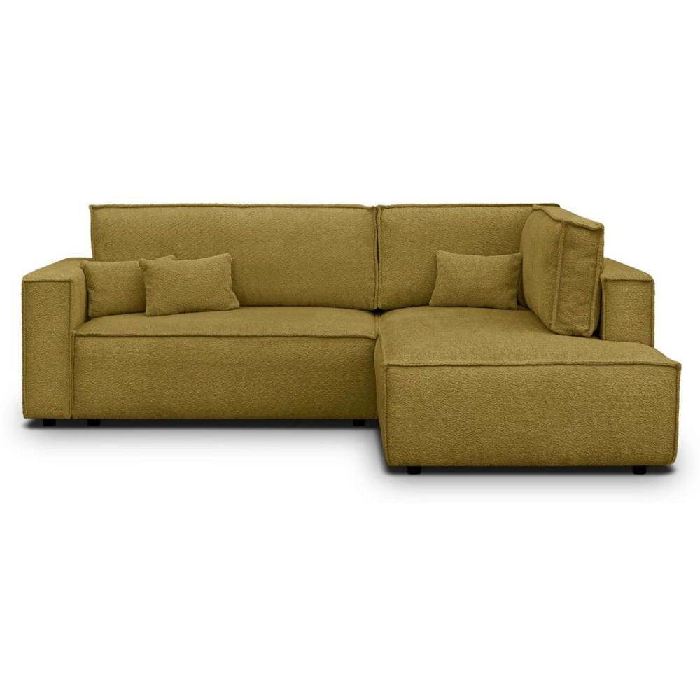 Canapé d'angle droit ouvert convertible 3 pl., tissu bouclé jaune