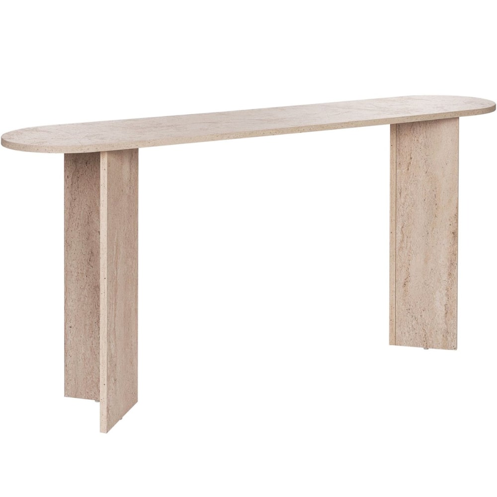 Console ovale effet travertin 150 cm