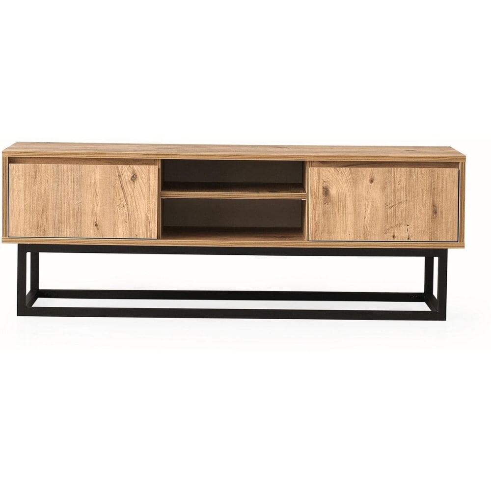 Meuble TV 2 tiroirs 2 niches effet bois 180 cm