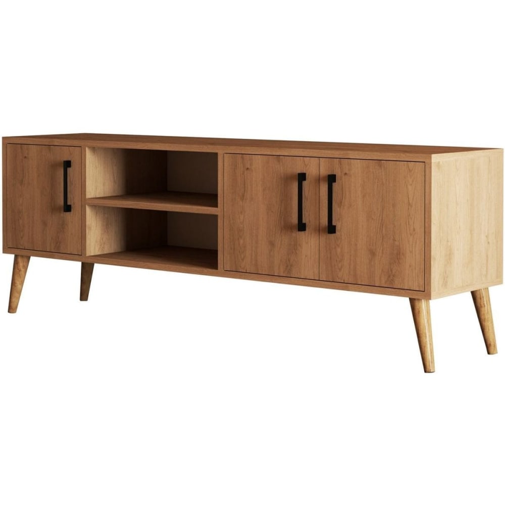 Meuble TV 3 portes 2 niches effet chêne 150 cm