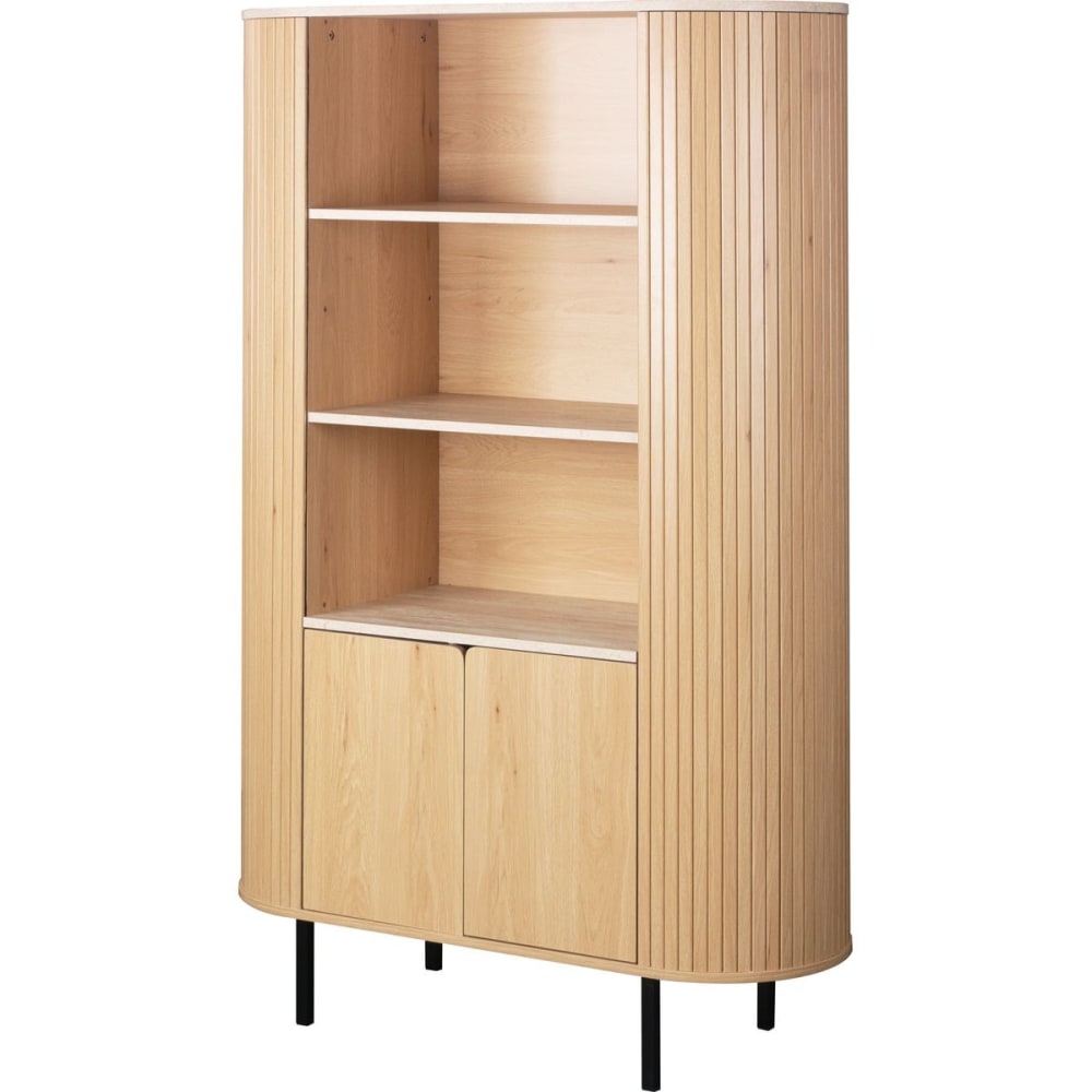 Buffet haut 2 portes 3 niches effet Chêne et Travertin 100 cm