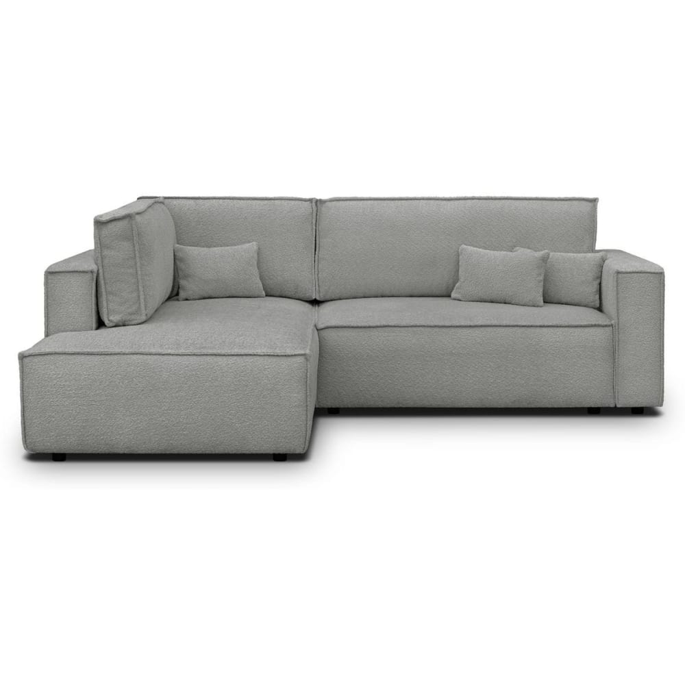 Canapé d'angle gauche ouvert convertible 3 pl., tissu bouclé gris