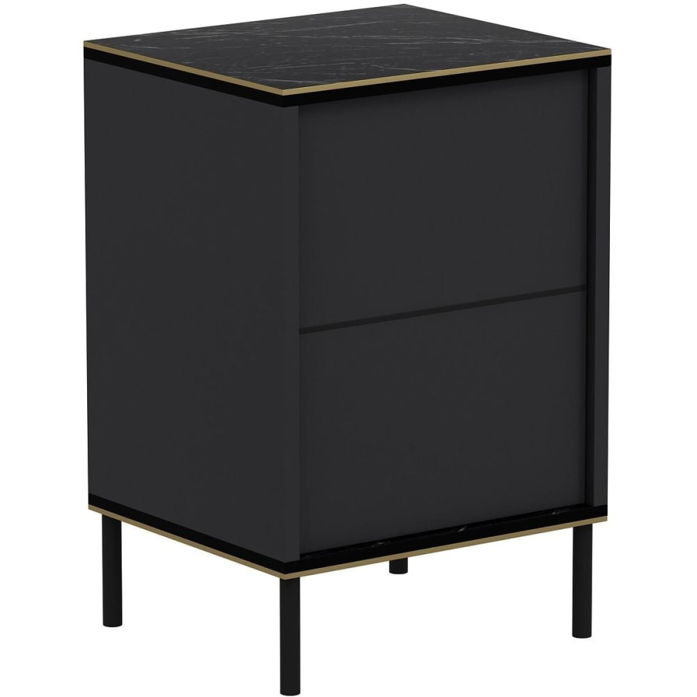 Table de chevet 1 porte gris anthracite & effet marbre noir 40 cm