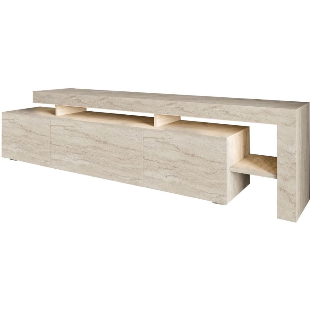 Meuble TV LED 3 portes effet travertin 192 cm