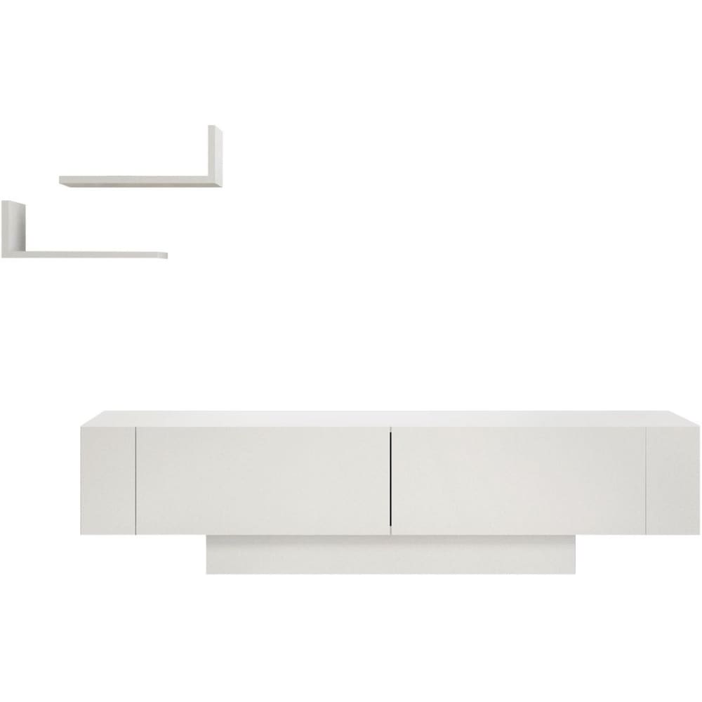 Ensemble meuble TV 2 portes blanc + 2 étagères murales