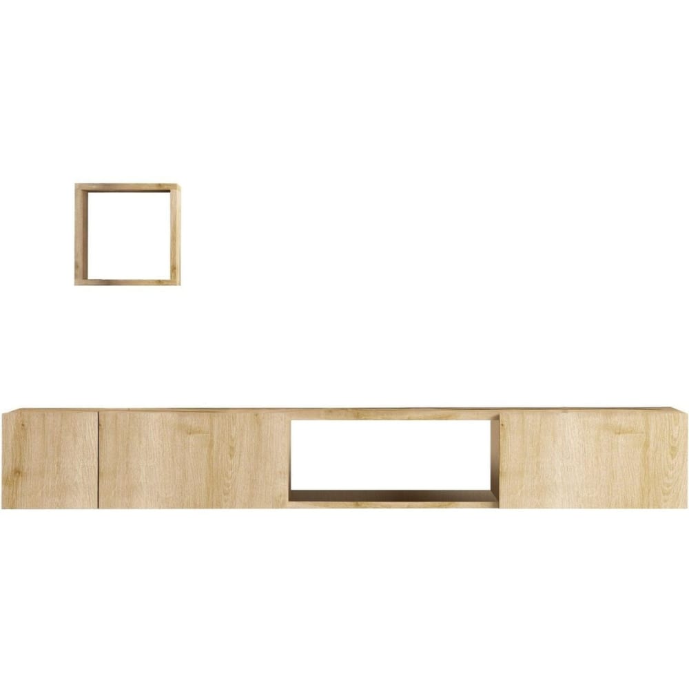 Ensemble meuble TV suspendu 3 portes effet Chêne + étagère murale