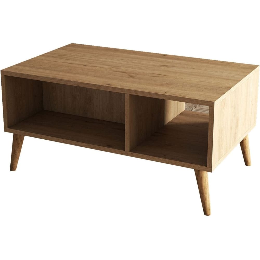 Table basse rectangulaire 3 niches effet Chêne 90 cm