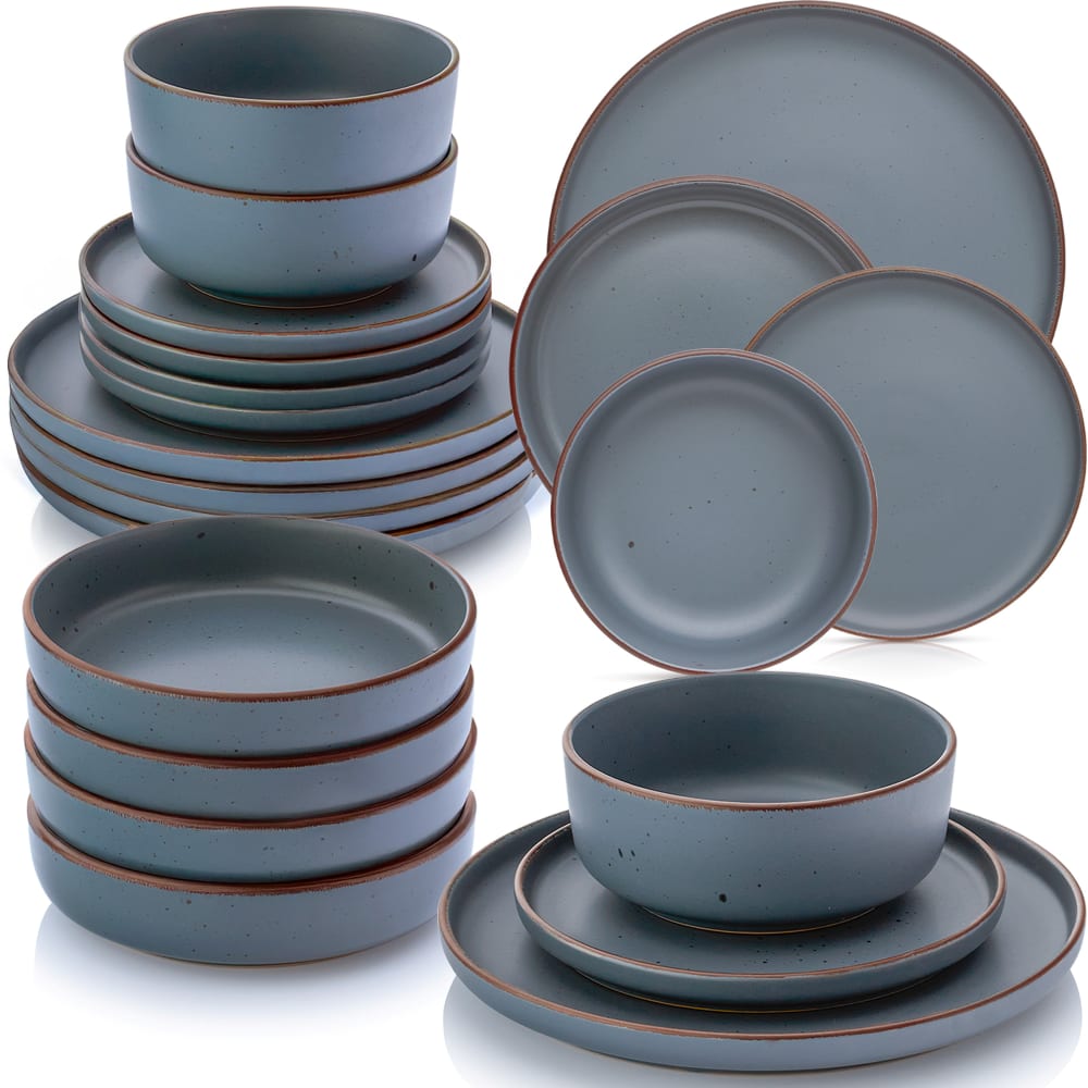 SÄNGER 24-teiliges Geschirrset aus Steingut, grau-blau style vintage - Keramik