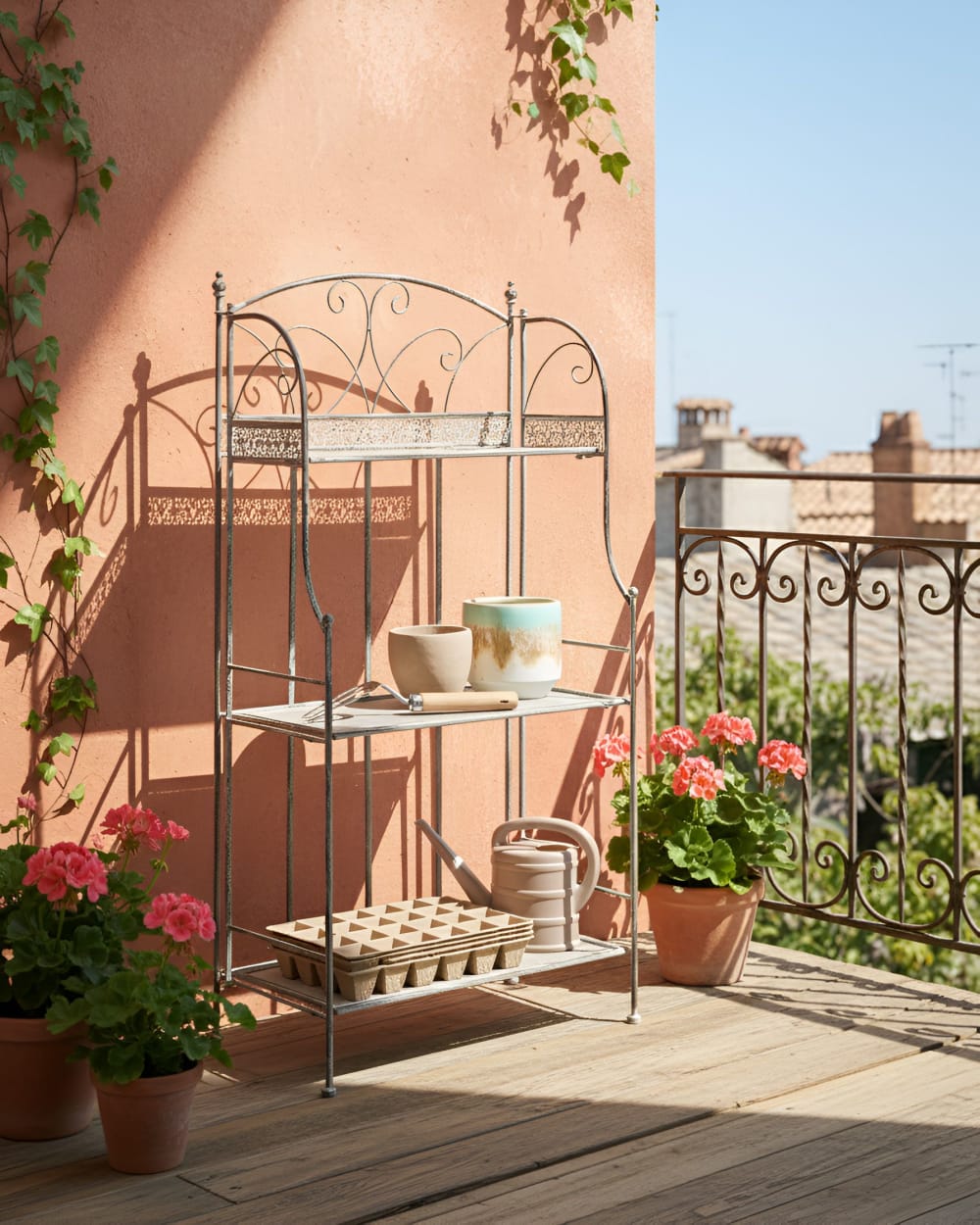 Support pour pot de fleurs d'extérieur métal 60 cm 30 cm gris