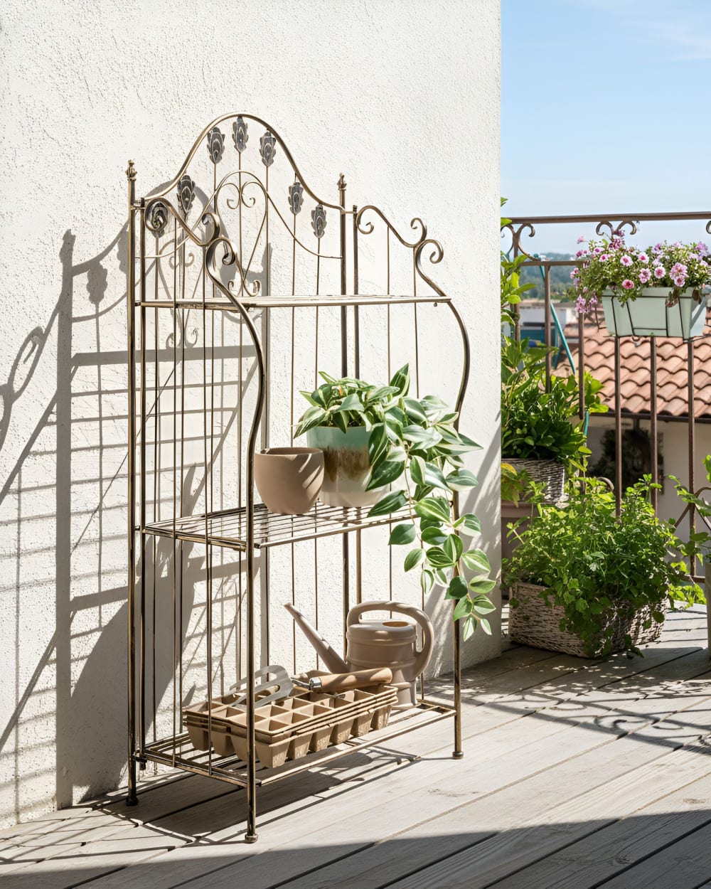 Support pour pot de fleurs d'extérieur métal 59 cm 30 cm noir