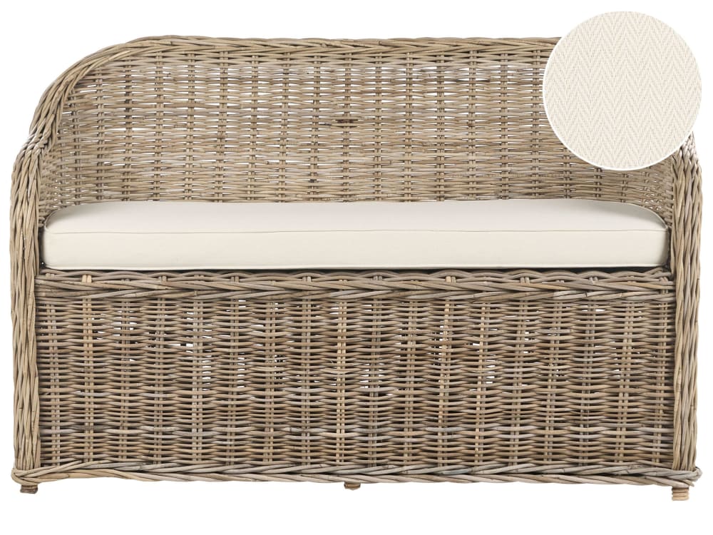 Banc d'extérieur avec coussin d'assise 141 cm rotin naturel