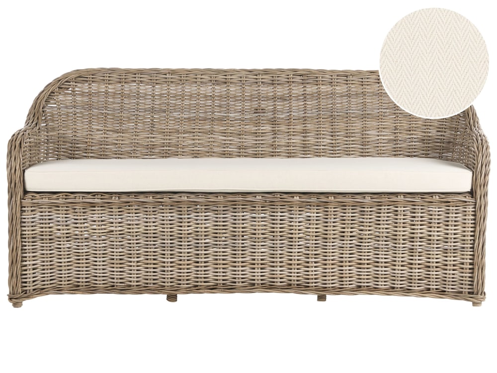 Banc d'extérieur avec coussin d'assise  189 cm rotin naturel