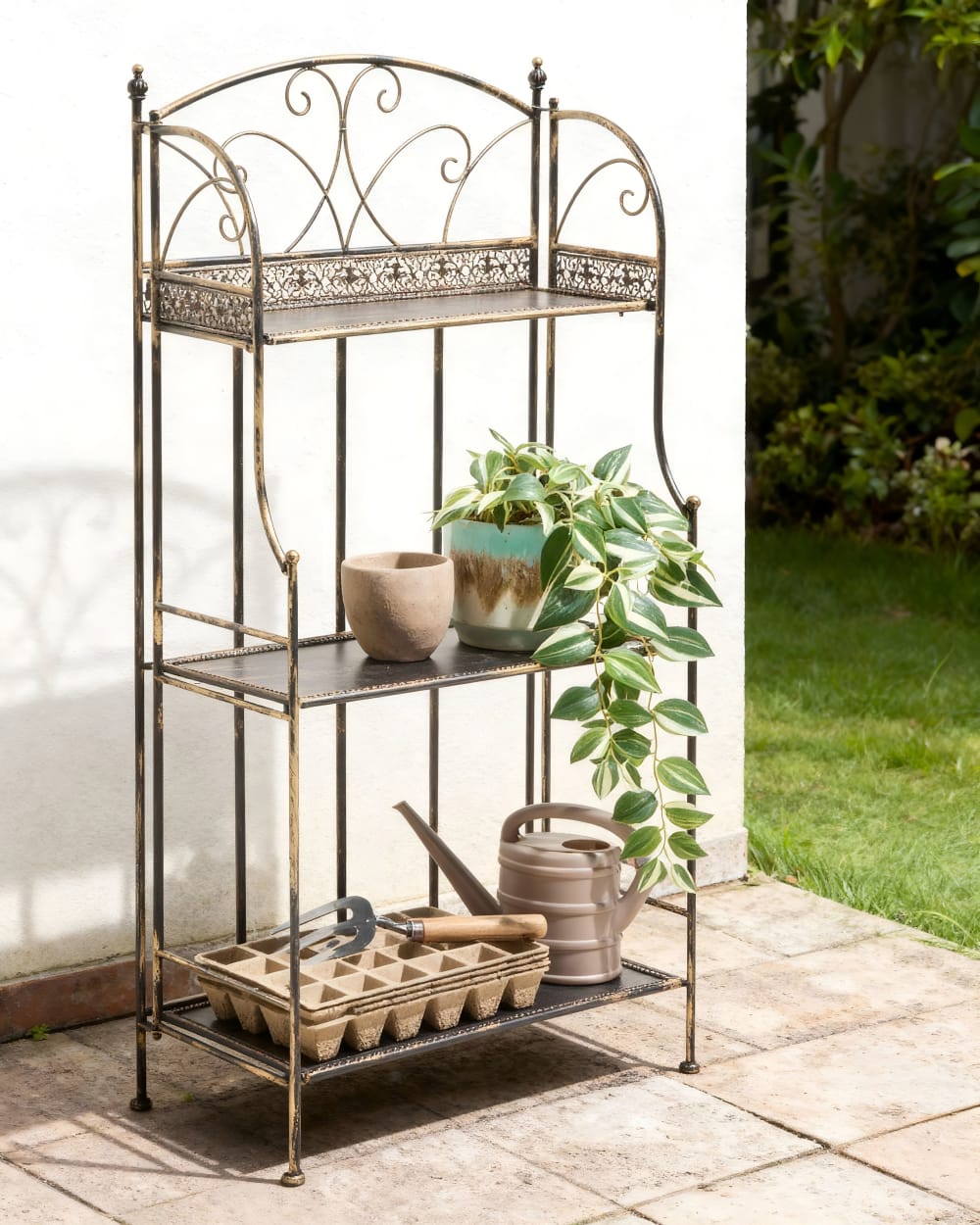 Support pour pot de fleurs d'extérieur métal 60 cm 30 cm noir