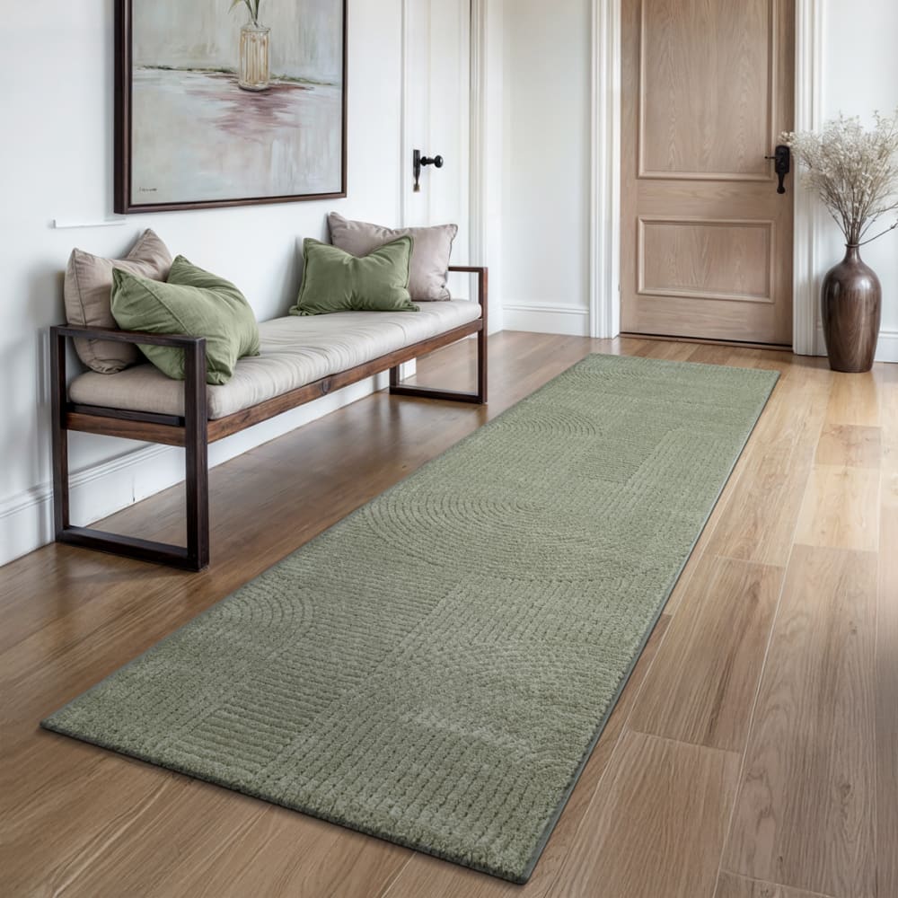 The carpet Moderner Teppich, Hoch-Tief Struktur, Grün, 80 x 300 cm style modern Grün Pp - Polypropylen