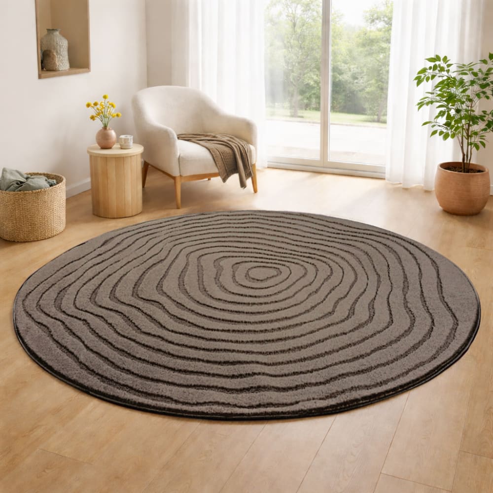 Tapis motif abstrait, marron, 120 cm rond — vue 3