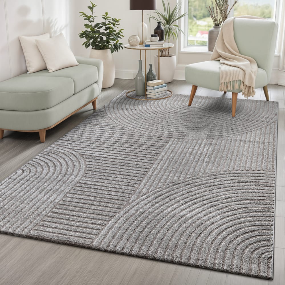 Tapis structure haute-basse moderne, gris, 140 x 200 cm — vue 3