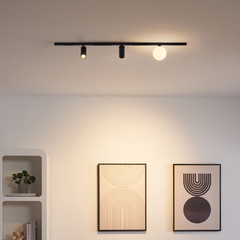 LED-Schienensystem aus Glas und Aluminium 100 cm, Schwarz und