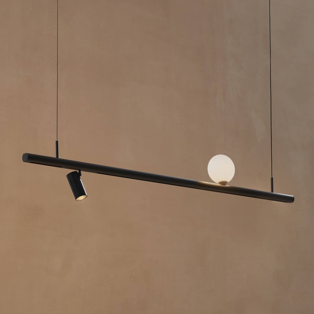 LED-Schienensystem aus Glas und Aluminium 125 cm, Schwarz und