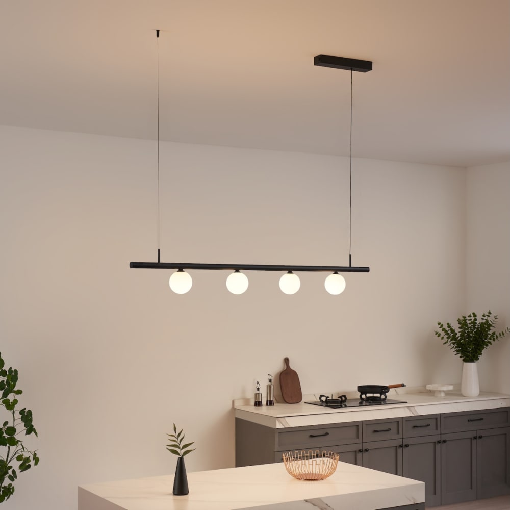 Schwarze Pendelleuchte Magnetsystem mit 4 Glaskugeln LED 12W -